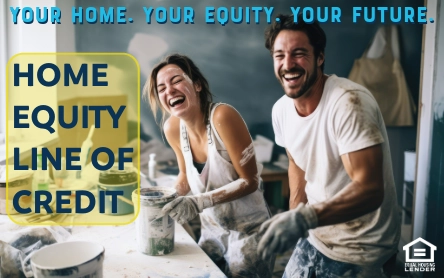Couple doing a home renovation with text that reads Your home. Your Equity. Your Future. Home equity line of credit.