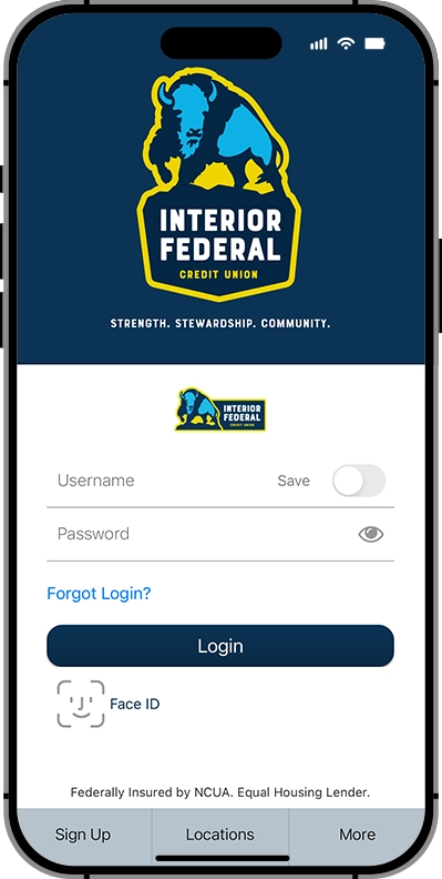 login screen for Interior Federal app