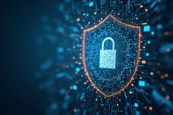digital light forming a shield with a lock inside of it