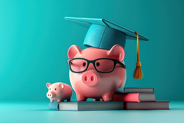 piggy bank wearing a graduation cap