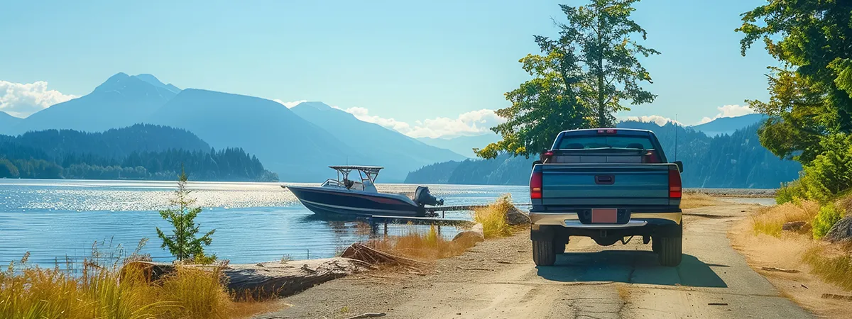 truck approaching a boat dock