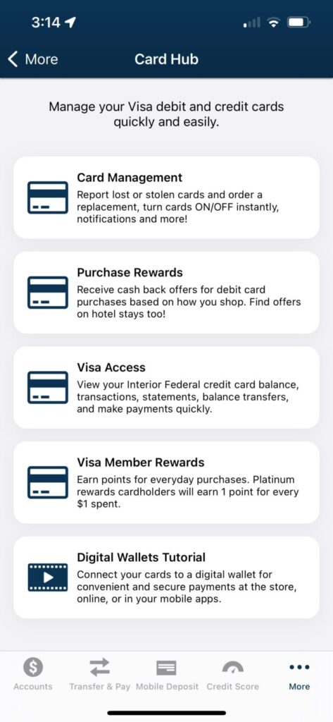 Card Hub in mobile
