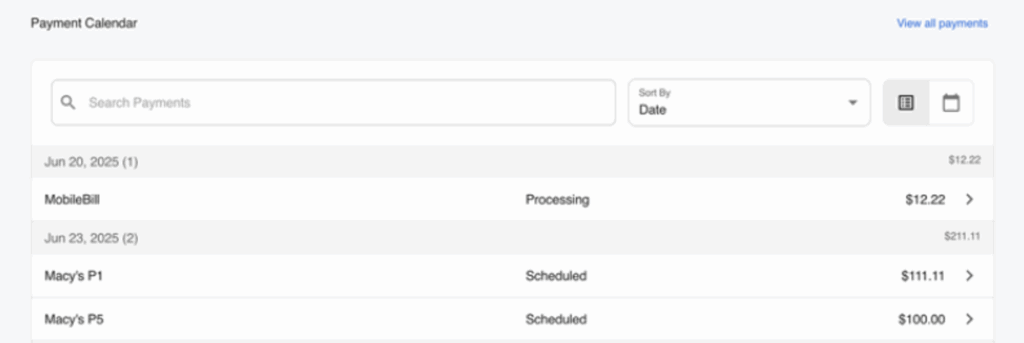 bill pay screenshot