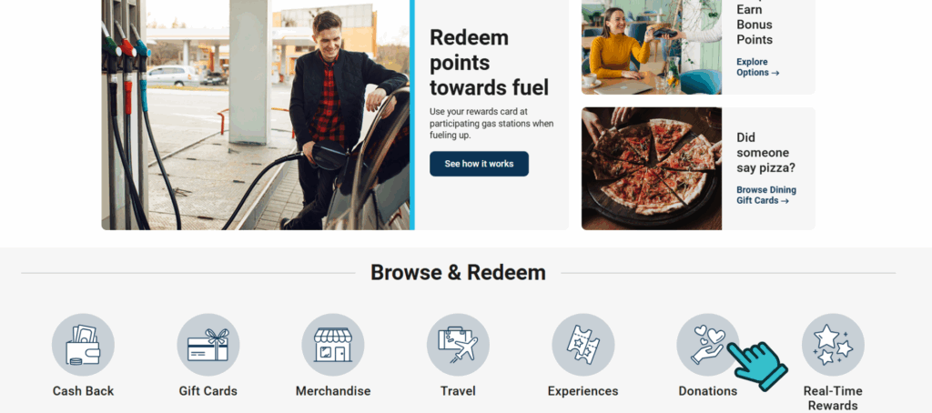 choose donations in visa rewards portal