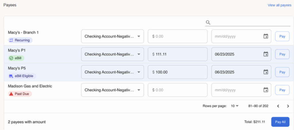 bill pay screenshot