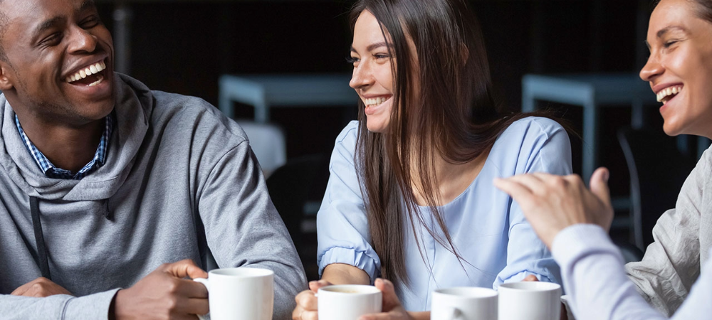 3 friends enjoying coffee