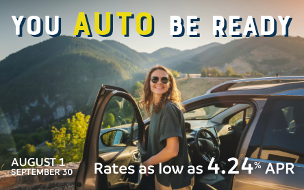3.26 auto loan promo-7-enotice - summer young girl getting out of her car in front of an overlook with mountains in the background
