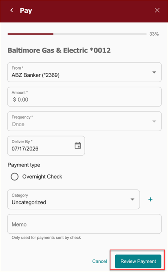 bill pay company screen