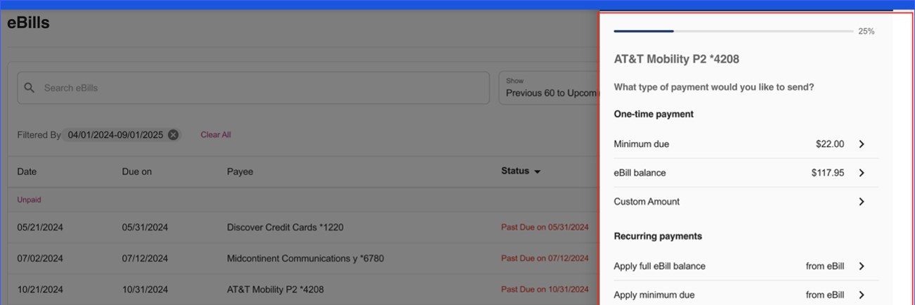 bill pay ebill company screen