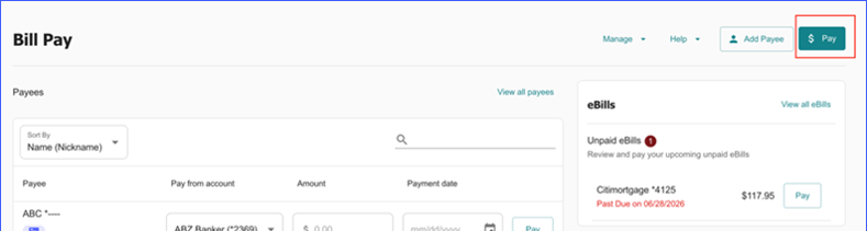 bill pay pay button